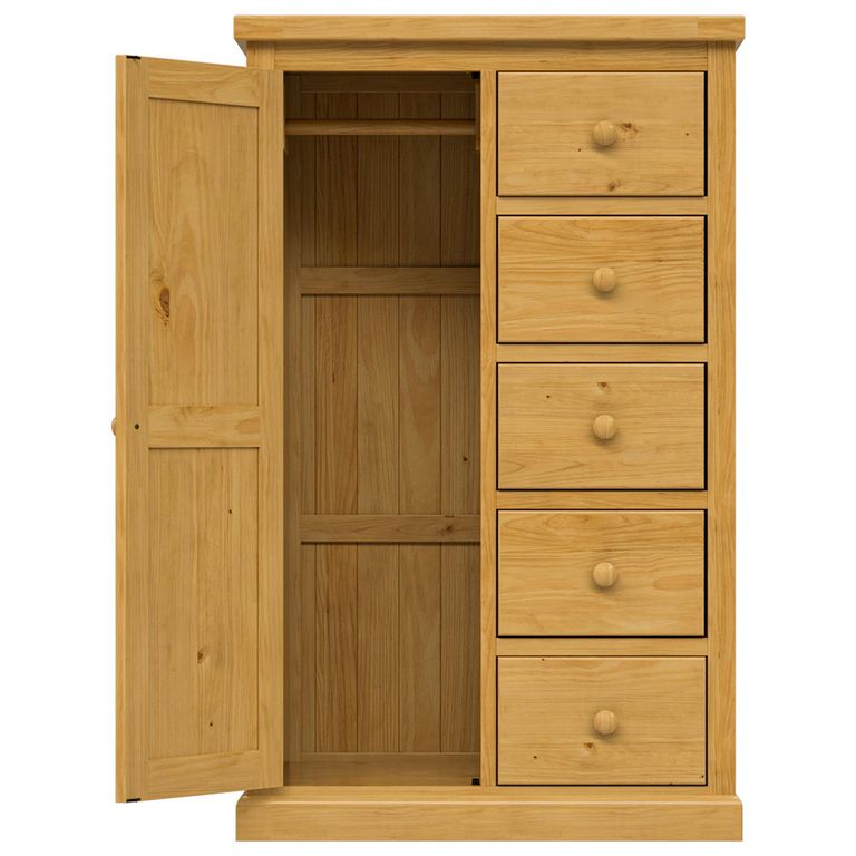 Churchill Wardrobe - 1 Door 5 Drawer - Combination - Waxed Pine