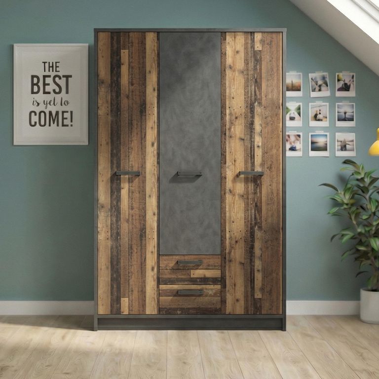 Brooklyn Wardrobe - 3 Door - 2 Drawer - Rustic
