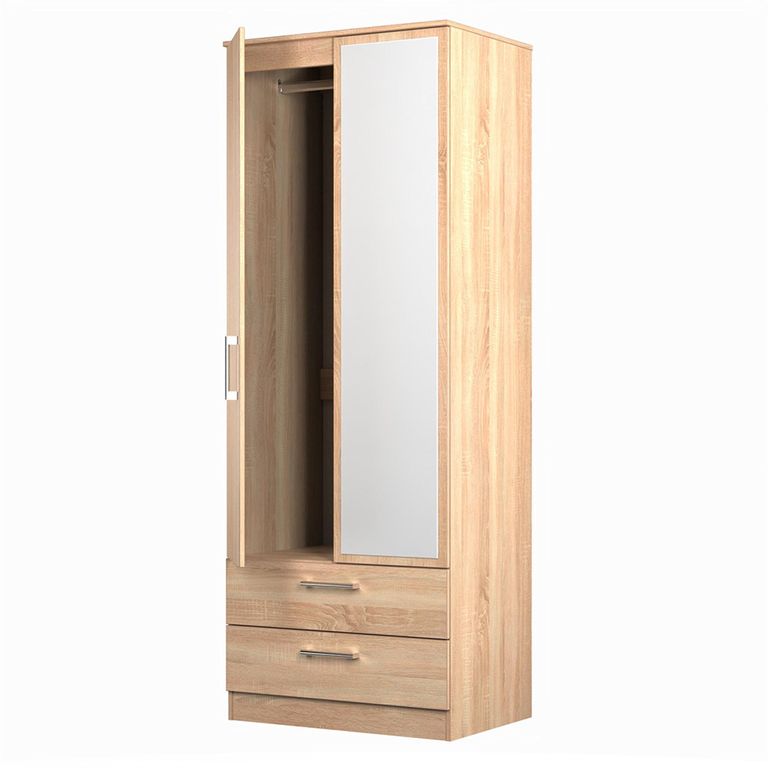 Devon Tall Combi Wardrobe - 2 Door - 1 Mirror - Oak