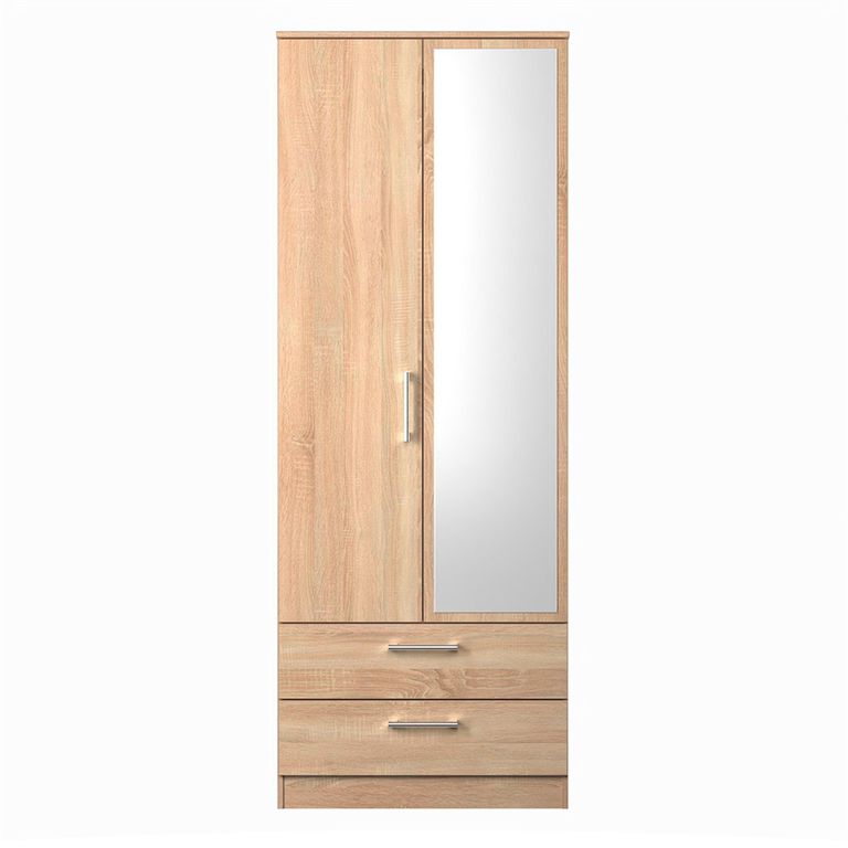 Devon Tall Combi Wardrobe - 2 Door - 1 Mirror - Oak