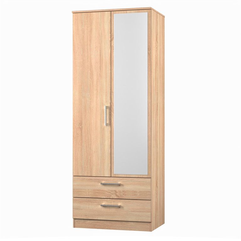 Devon Tall Combi Wardrobe - 2 Door - 1 Mirror - Oak