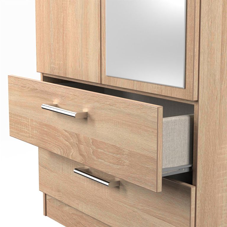 Devon Tall Combi Wardrobe - 2 Door - 1 Mirror - Oak