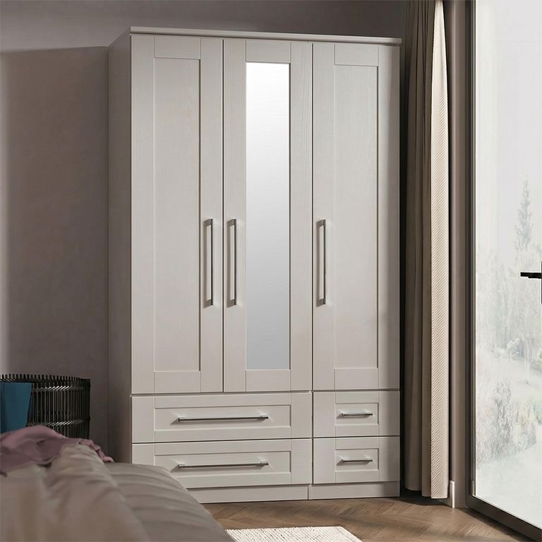 York Wardrobe - 3 Door - Tall - Combi - 1 Mirror - Cashmere