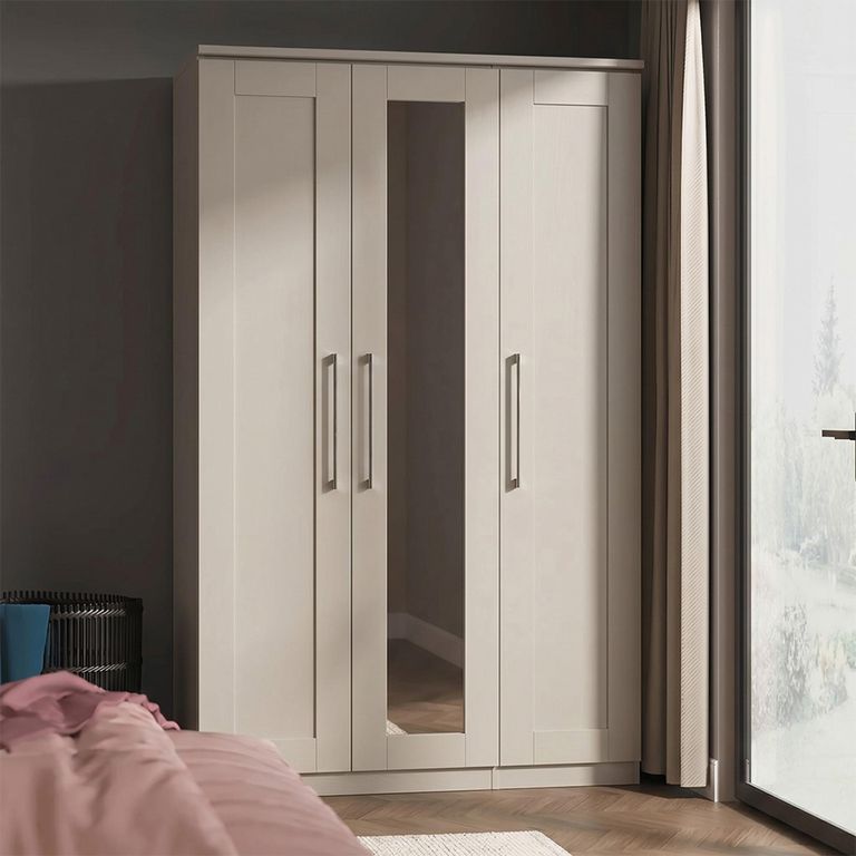 York Wardrobe - 3 Door - Tall - Triple - 1 Mirror - Cashmere