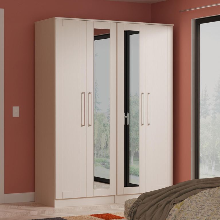 York Wardrobe - 4 Door - Tall - Mirror - Cashmere