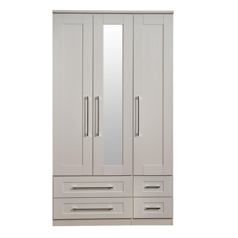 York Wardrobe - 3 Door - Tall - Combi - 1 Mirror - Cashmere
