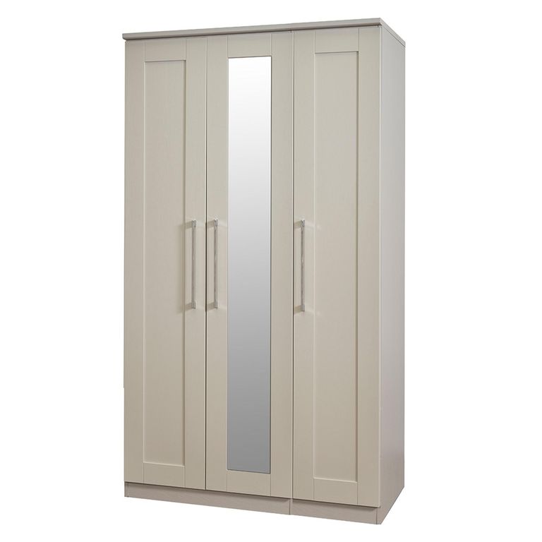 York Wardrobe - 3 Door - Tall - Triple - 1 Mirror - Cashmere