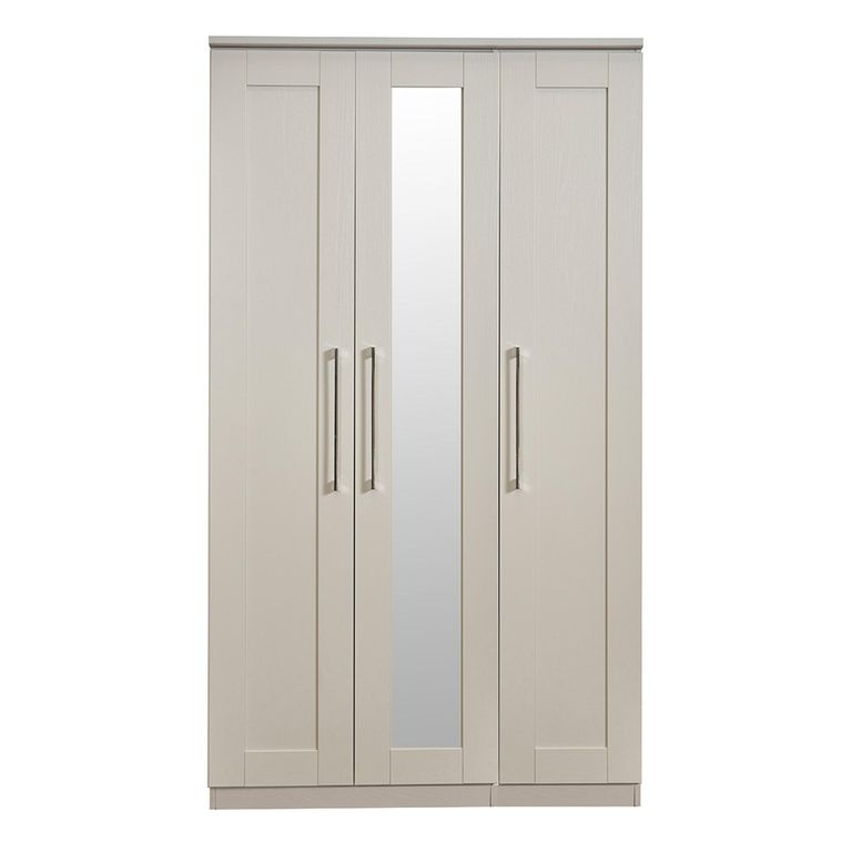 York Wardrobe - 3 Door - Tall - Triple - 1 Mirror - Cashmere
