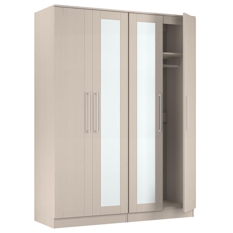 York Wardrobe - 4 Door - Tall - Mirror - Cashmere