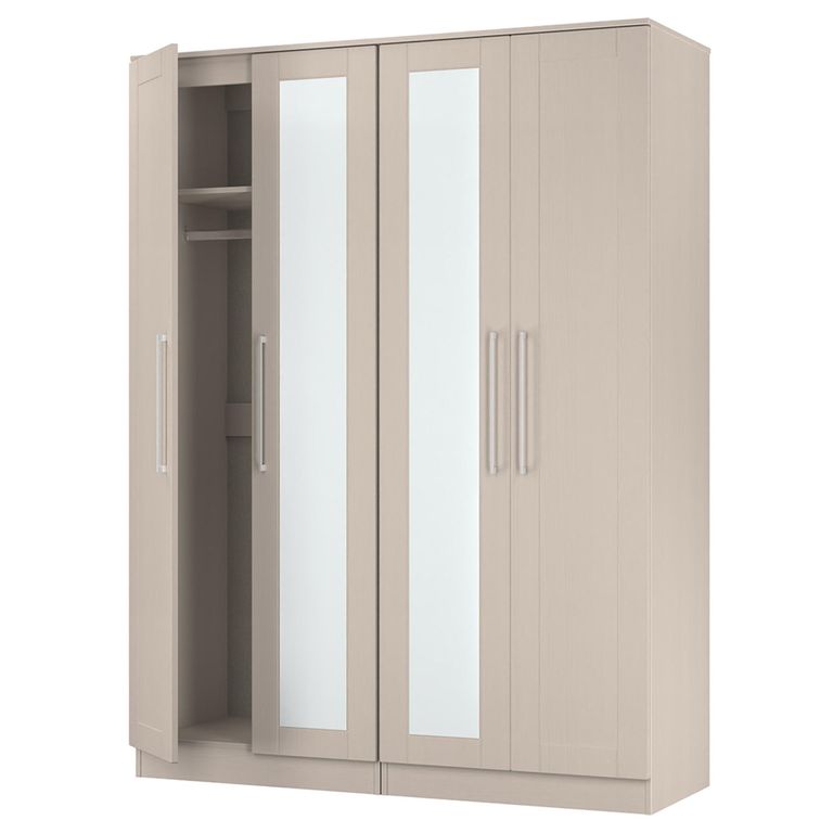 York Wardrobe - 4 Door - Tall - Mirror - Cashmere