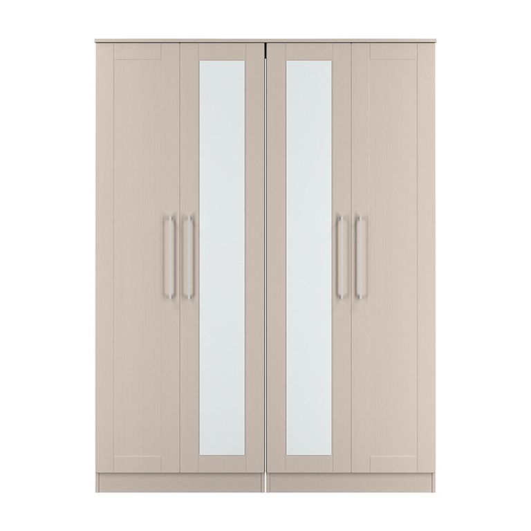 York Wardrobe - 4 Door - Tall - Mirror - Cashmere