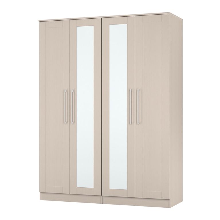 York Wardrobe - 4 Door - Tall - Mirror - Cashmere