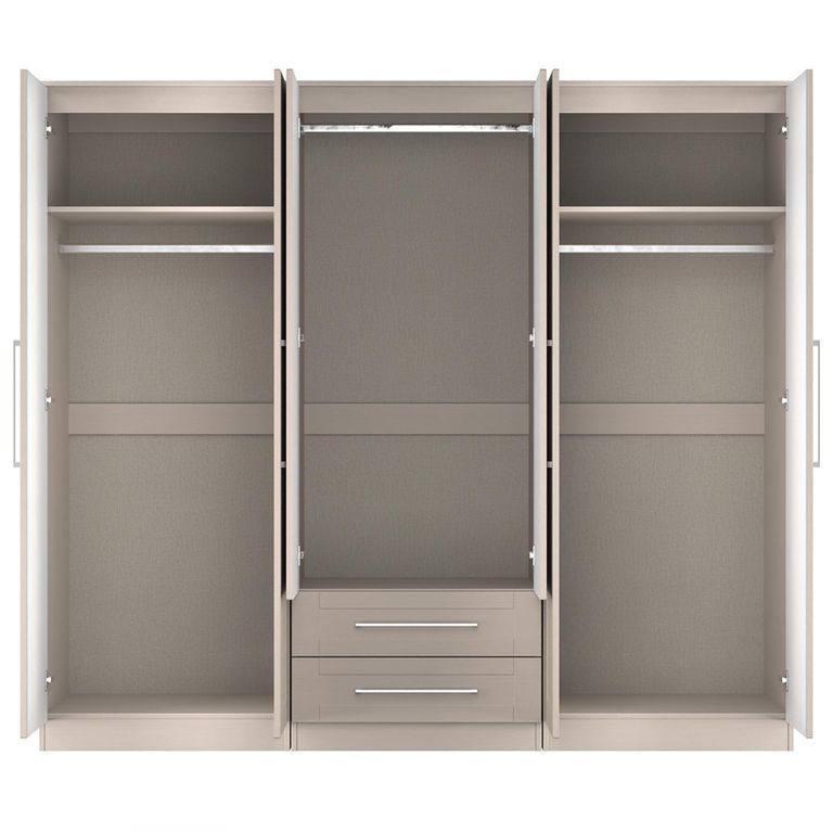 York Wardrobe - 6 Door - Tall - Mirror - Combi - Cashmere