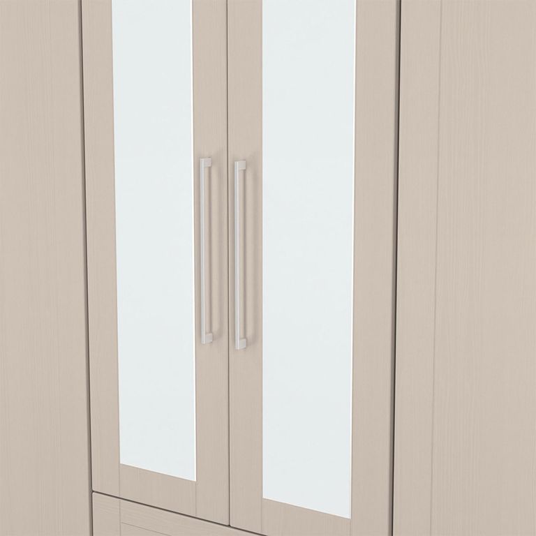 York Wardrobe - 6 Door - Tall - Mirror - Combi - Cashmere