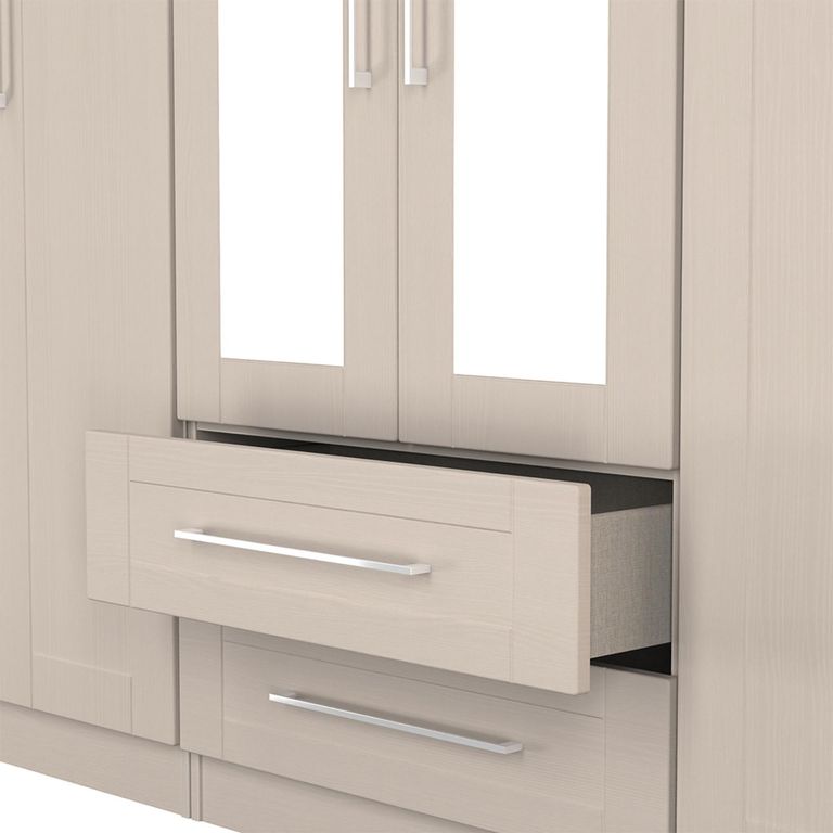 York Wardrobe - 6 Door - Tall - Mirror - Combi - Cashmere