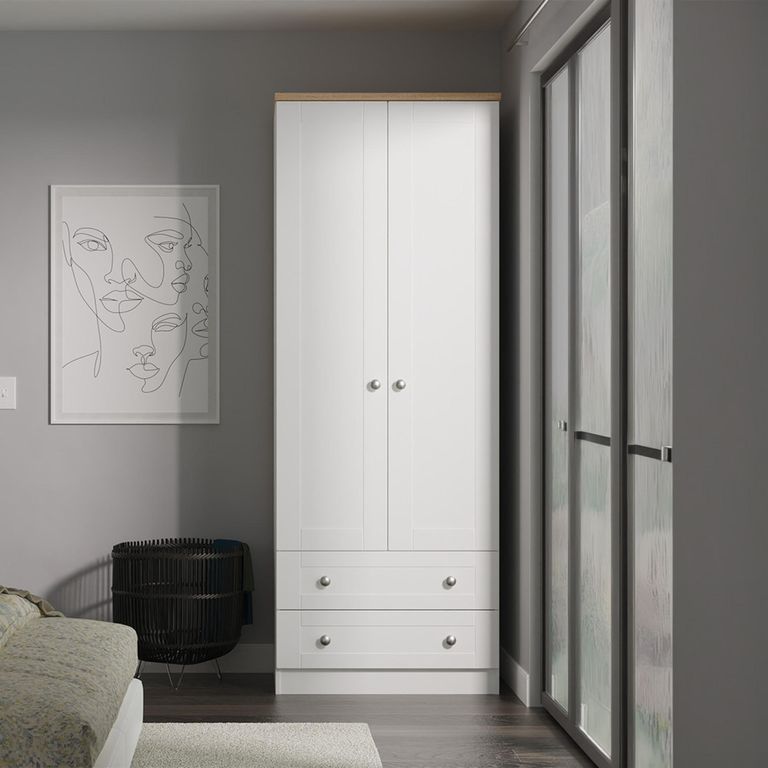 Sussex Wardrobe - 2 Door - 2 Drawer - Double - White and Oak