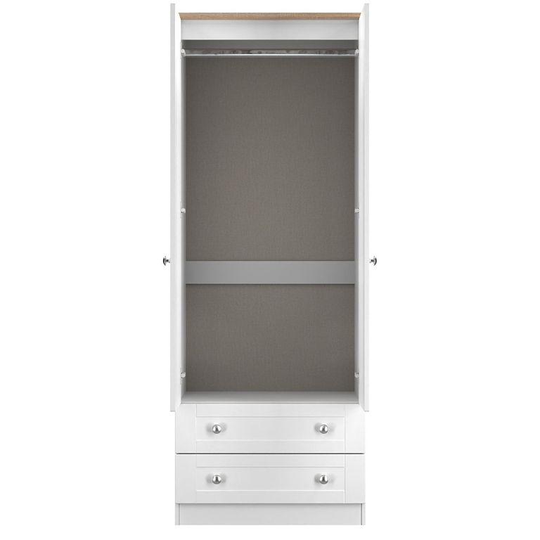 Sussex Wardrobe - 2 Door - 2 Drawer - Double - White and Oak