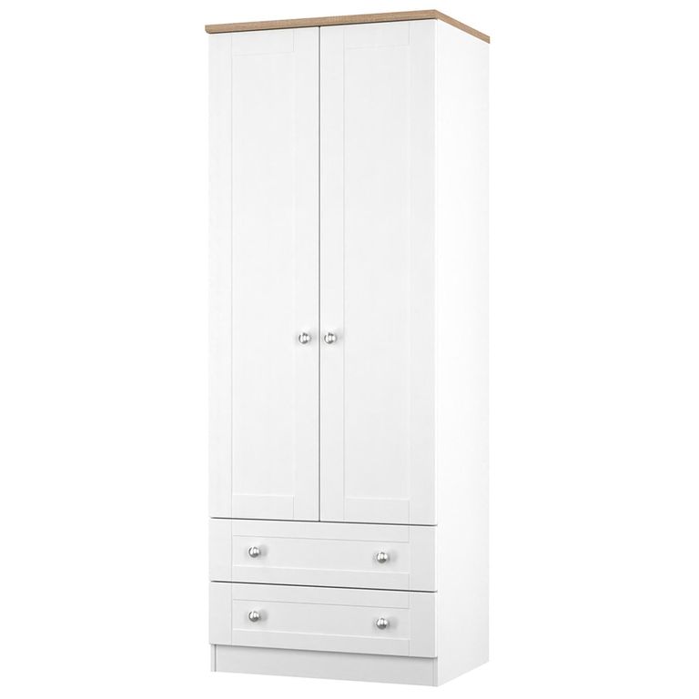 Sussex Wardrobe - 2 Door - 2 Drawer - Double - White and Oak
