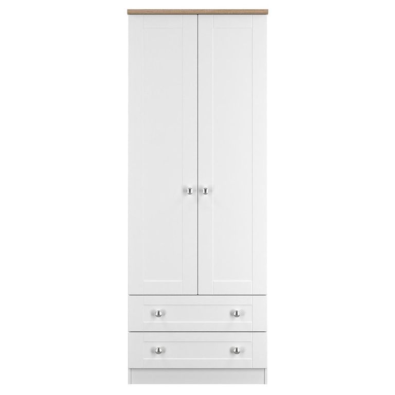 Sussex Wardrobe - 2 Door - 2 Drawer - Double - White and Oak