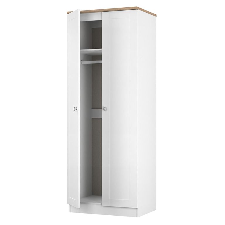 Sussex Wardrobe - 2 Door - Plain - Tall - White and Oak