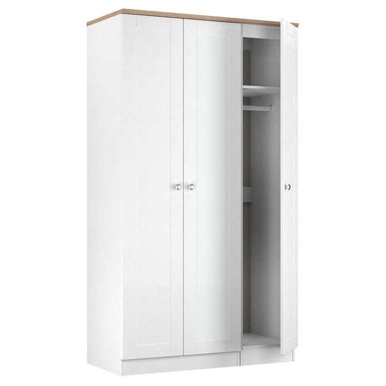 Sussex Wardrobe - 3 Door - Tall - 1 Mirror - Triple - White and Oak