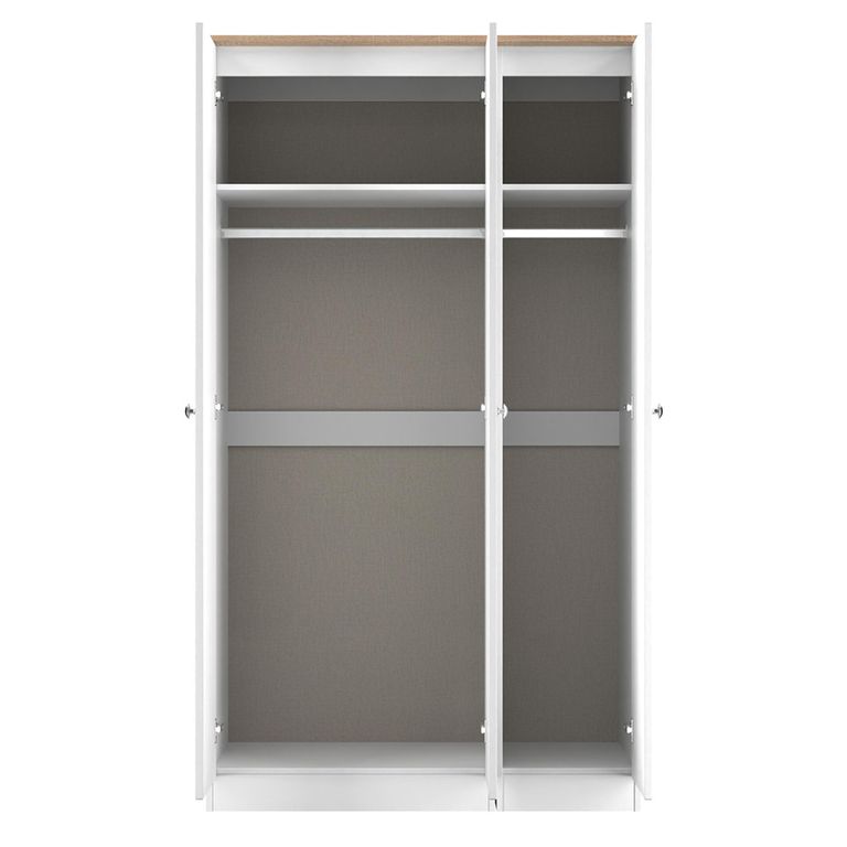 Sussex Wardrobe - 3 Door - Tall - 1 Mirror - Triple - White and Oak