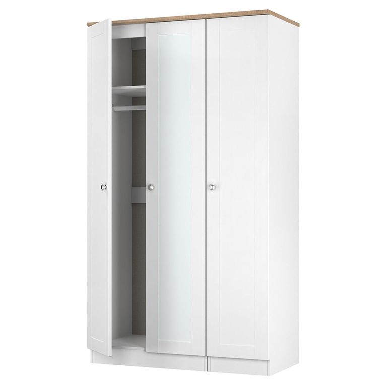 Sussex Wardrobe - 3 Door - Tall - 1 Mirror - Triple - White and Oak