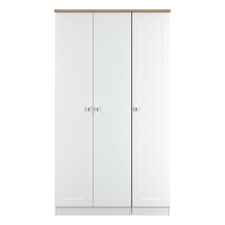 Sussex Wardrobe - 3 Door - Tall - 1 Mirror - Triple - White and Oak
