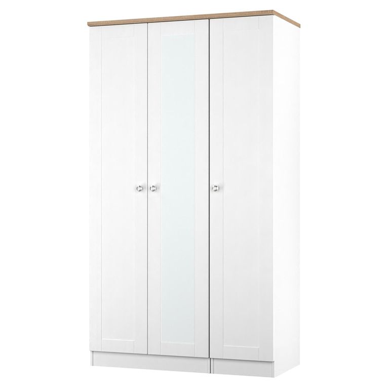 Sussex Wardrobe - 3 Door - Tall - 1 Mirror - Triple - White and Oak