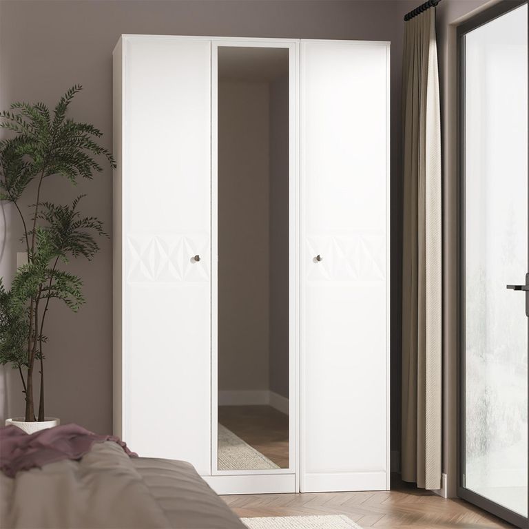 San Jose Wardrobe - 3 Door - 1 Mirror - Triple - Tall - White