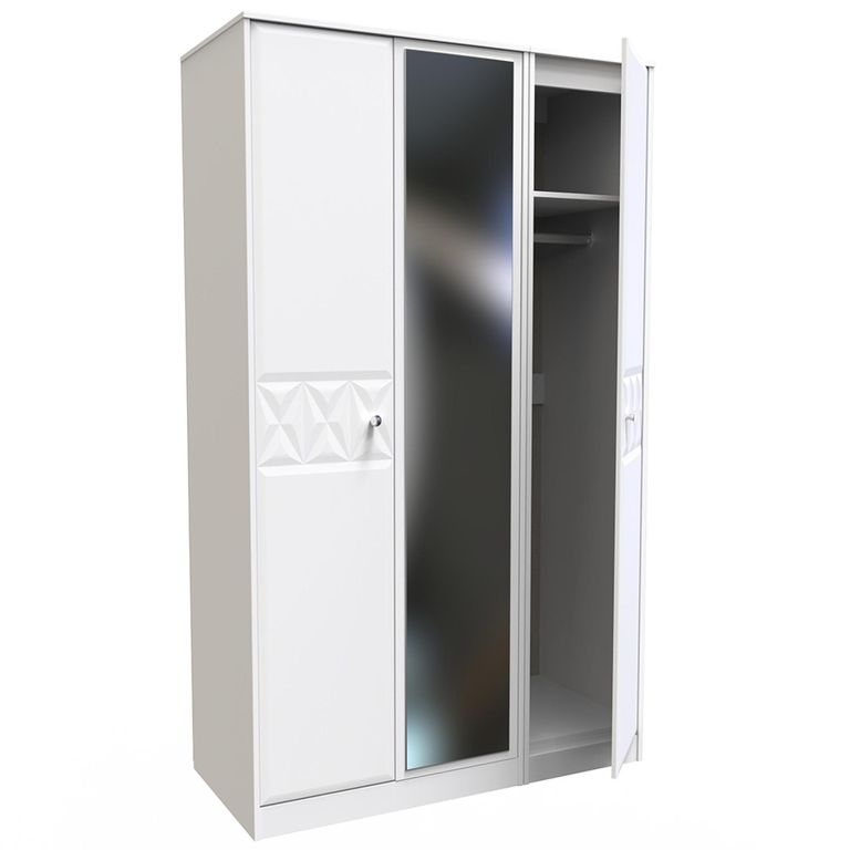 San Jose Wardrobe - 3 Door - 1 Mirror - Triple - Tall - White