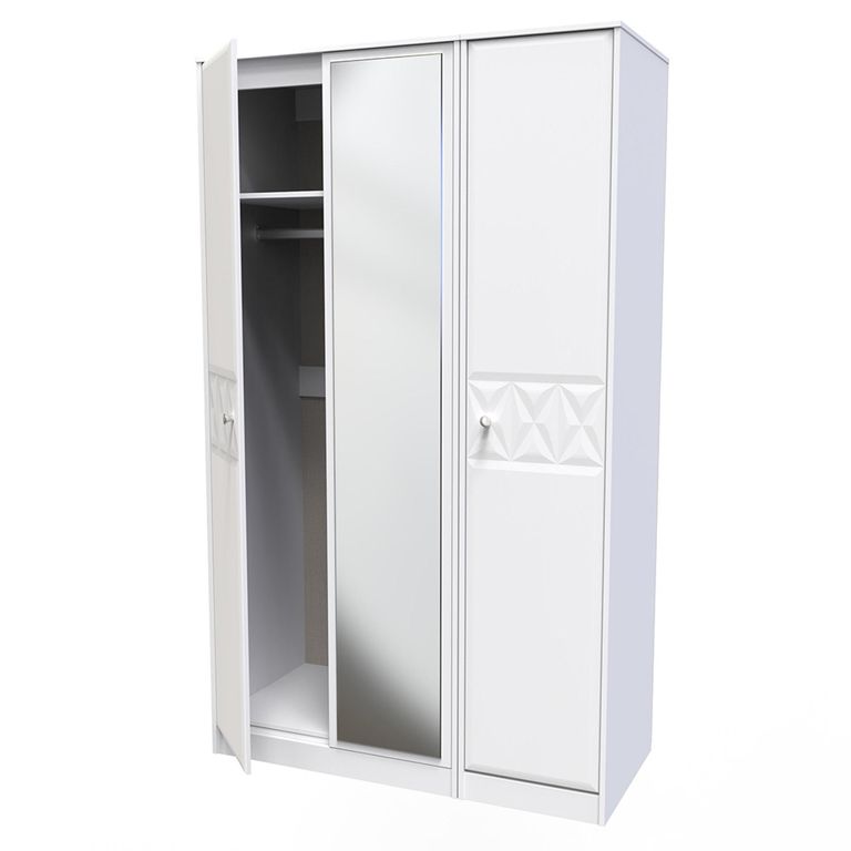 San Jose Wardrobe - 3 Door - 1 Mirror - Triple - Tall - White
