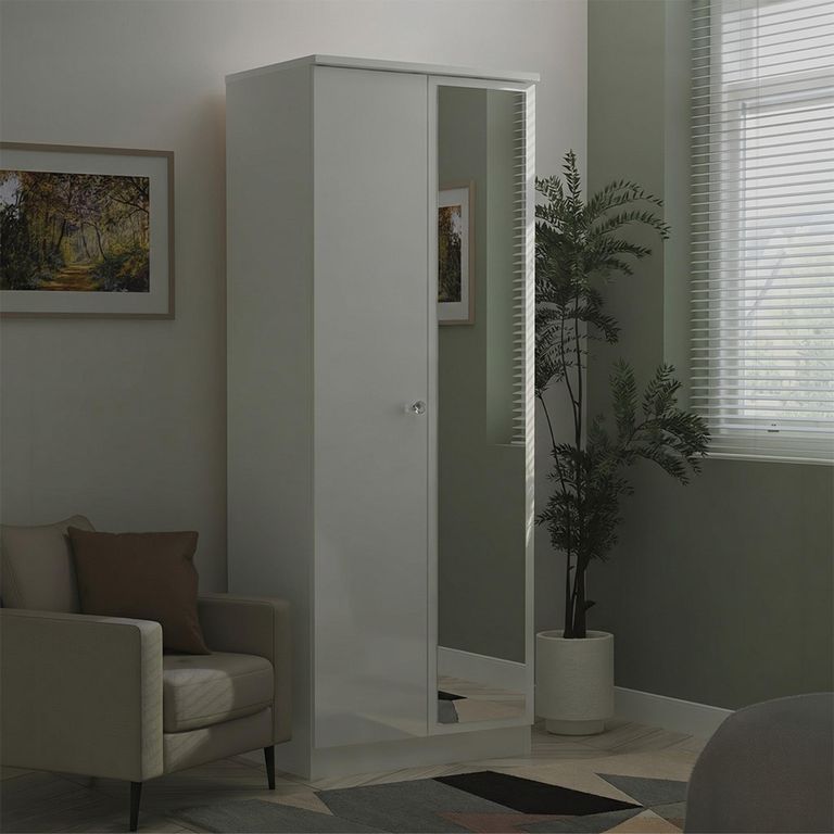 Lumiere Wardrobe - 2 Door - 1 Mirror - Tall - White Gloss