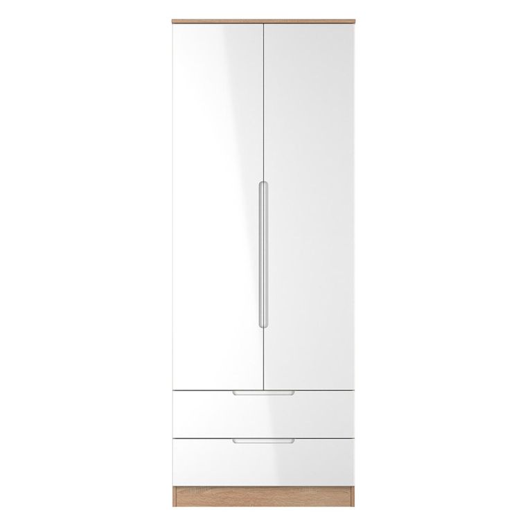 Milan Wardrobe - 2 Door - 2 Drawer - Double - White Gloss and Oak