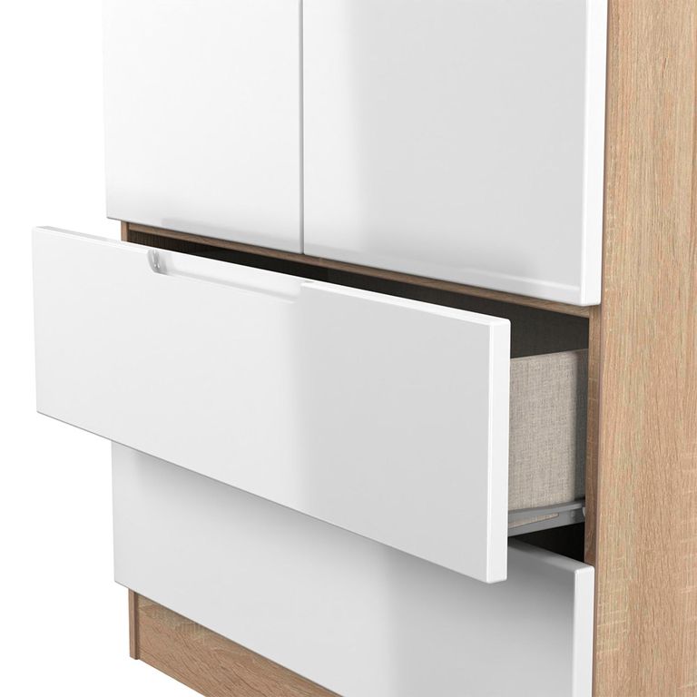Milan Wardrobe - 2 Door - 2 Drawer - Double - White Gloss and Oak