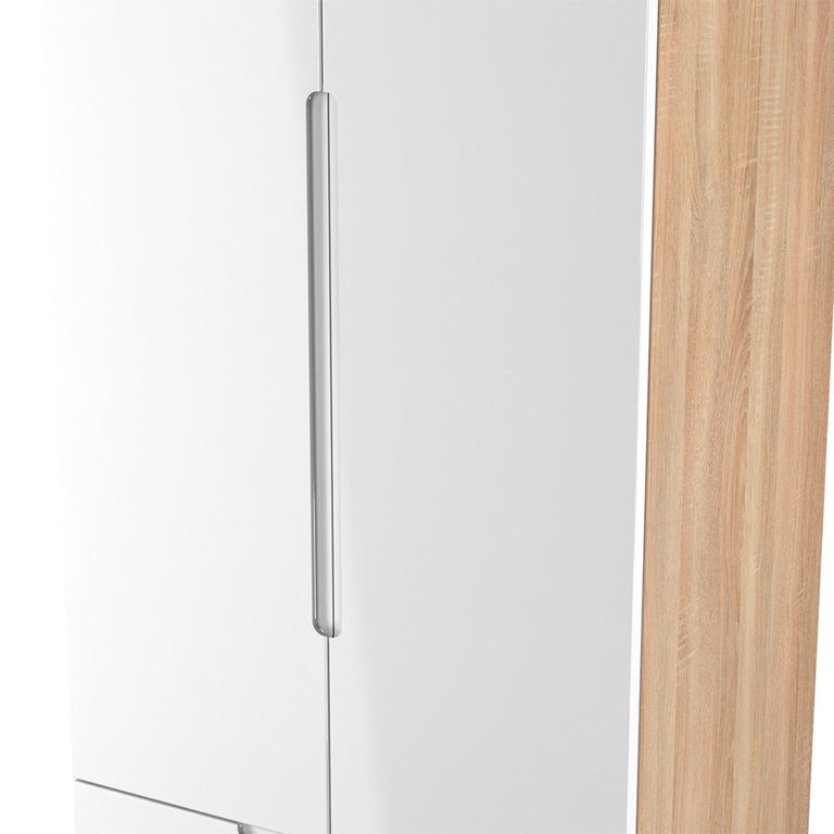 Milan Wardrobe - 2 Door - 2 Drawer - Double - White Gloss and Oak