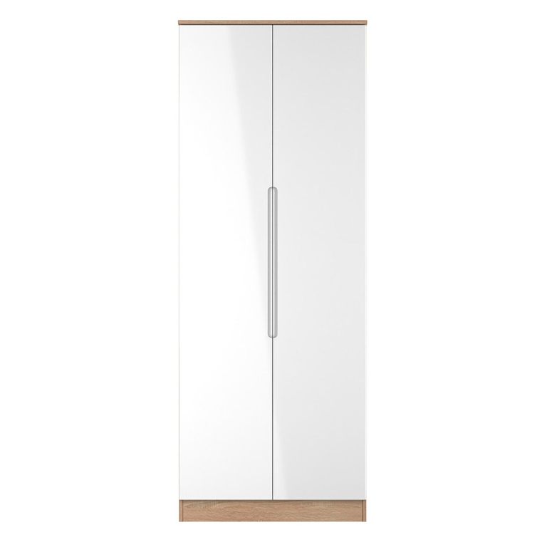 Milan Wardrobe - 2 Door - Plain - Tall - White Gloss and Oak