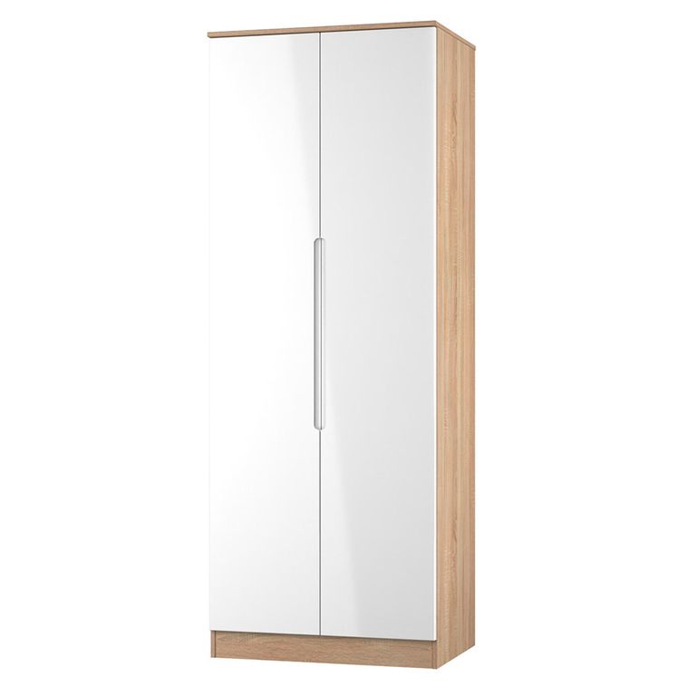 Milan Wardrobe - 2 Door - Plain - Tall - White Gloss and Oak
