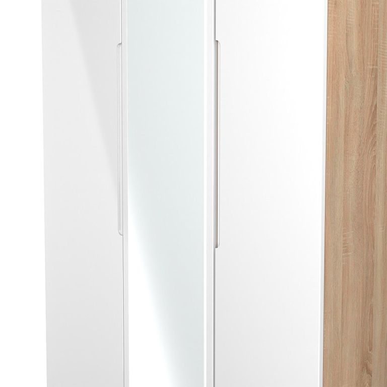 Milan Wardrobe - 3 Door - 1 Mirror - Tall - Triple - White Gloss and Oak