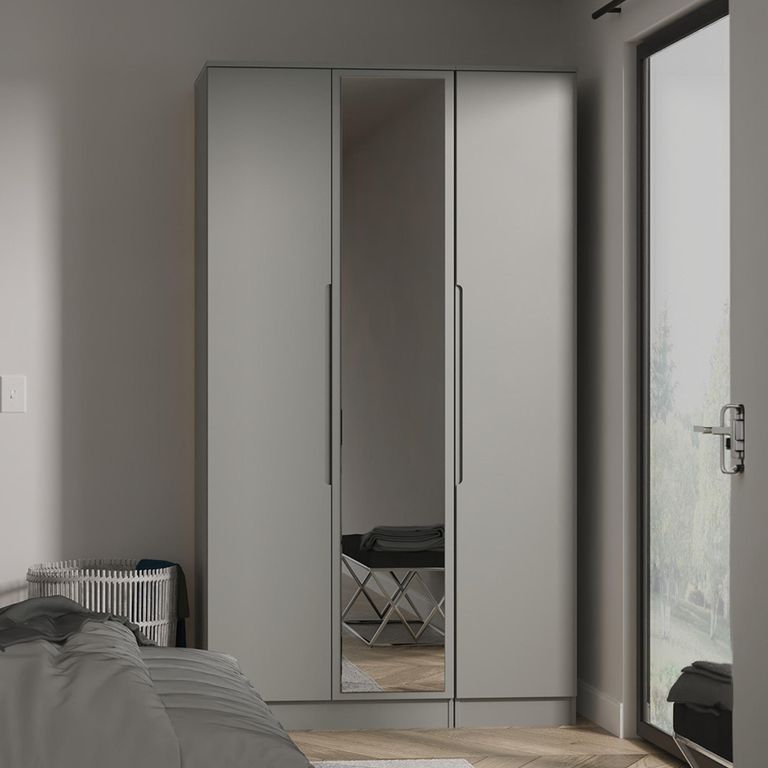 Milan Wardrobe - 3 Door - 1 Mirror - Tall - Triple - Grey