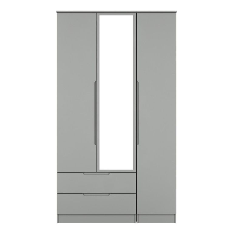 Milan Wardrobe - 3 Door - 1 Mirror - LHF 2 Drawer - Tall - Combi - Grey