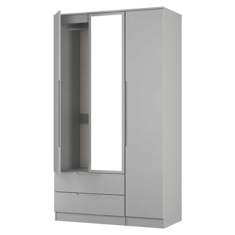 Milan Wardrobe - 3 Door - 1 Mirror - LHF 2 Drawer - Tall - Combi - Grey