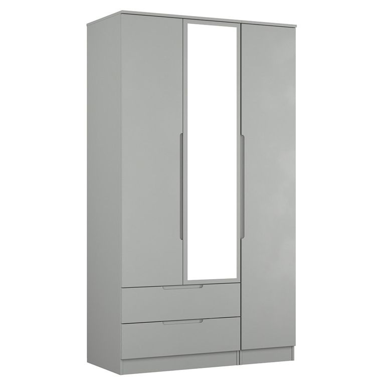Milan Wardrobe - 3 Door - 1 Mirror - LHF 2 Drawer - Tall - Combi - Grey