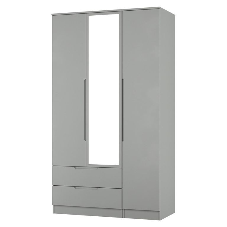 Milan Wardrobe - 3 Door - 1 Mirror - LHF 2 Drawer - Tall - Combi - Grey