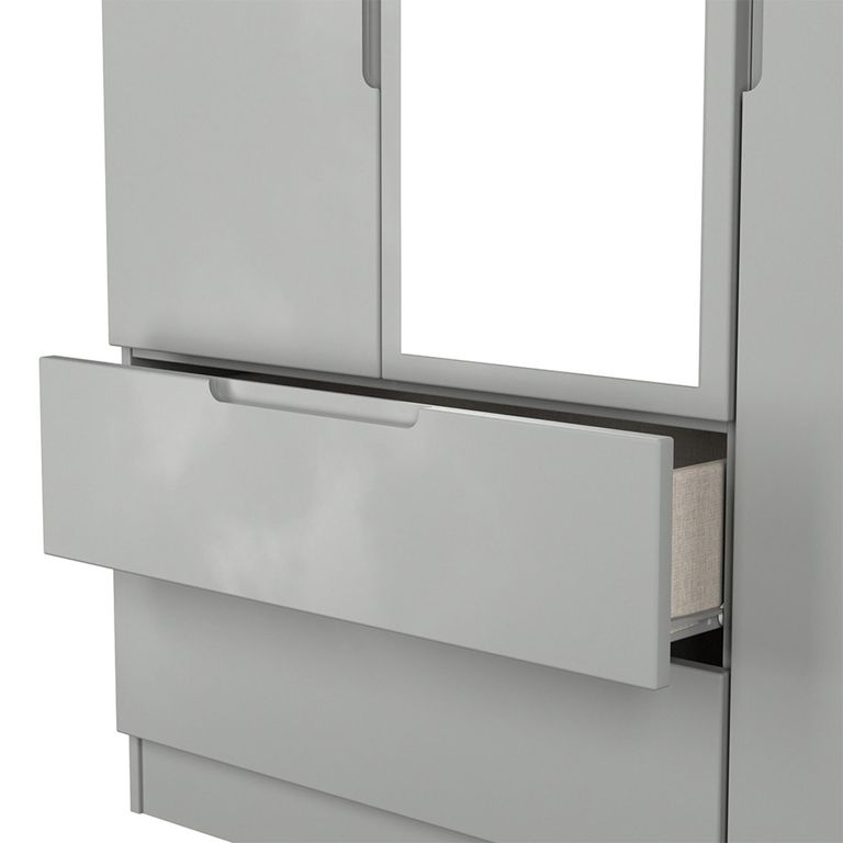 Milan Wardrobe - 3 Door - 1 Mirror - LHF 2 Drawer - Tall - Combi - Grey