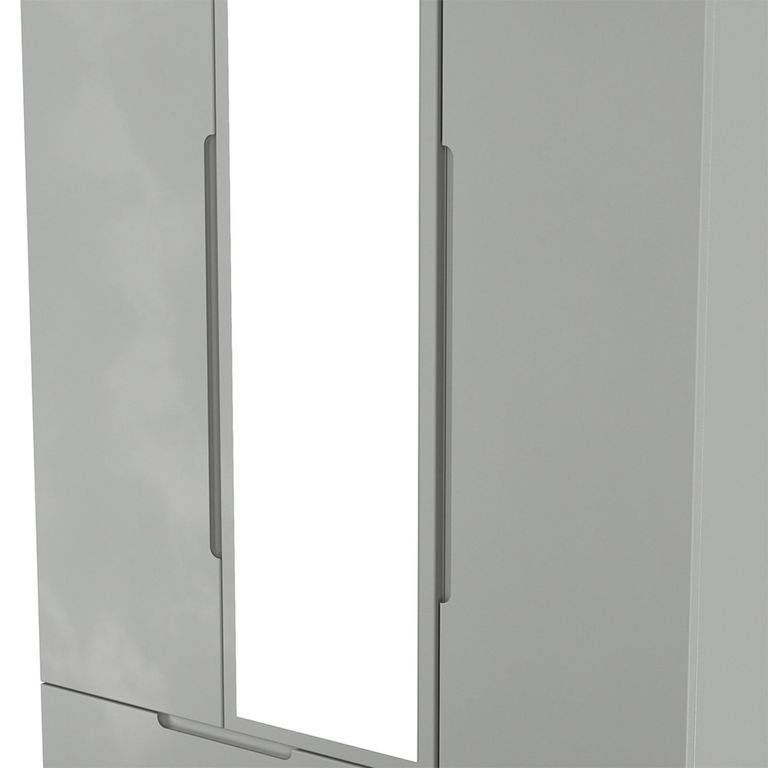 Milan Wardrobe - 3 Door - 1 Mirror - LHF 2 Drawer - Tall - Combi - Grey