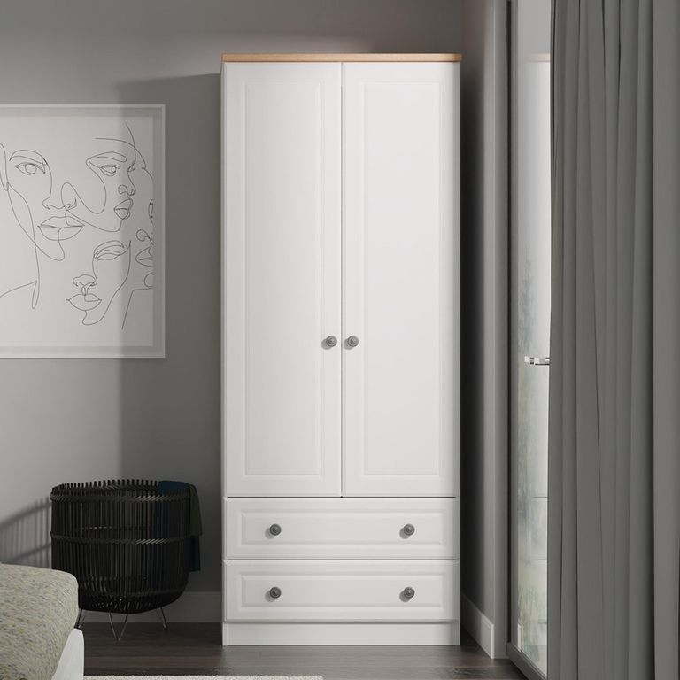 Norfolk Wardrobe - 2 Door - 2 Drawer - Double - White and Oak