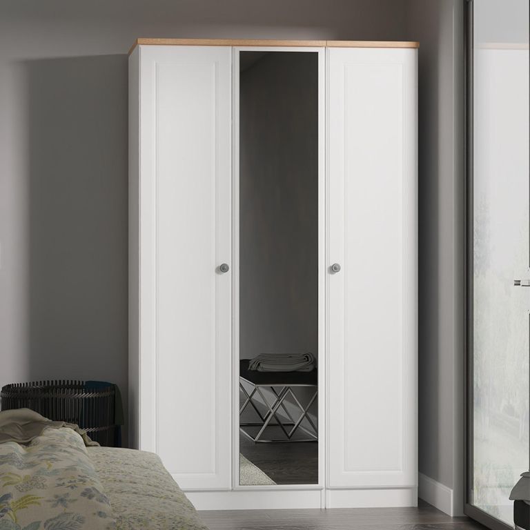 Norfolk Wardrobe - 3 Door - 1 Mirror - Triple - White and Oak