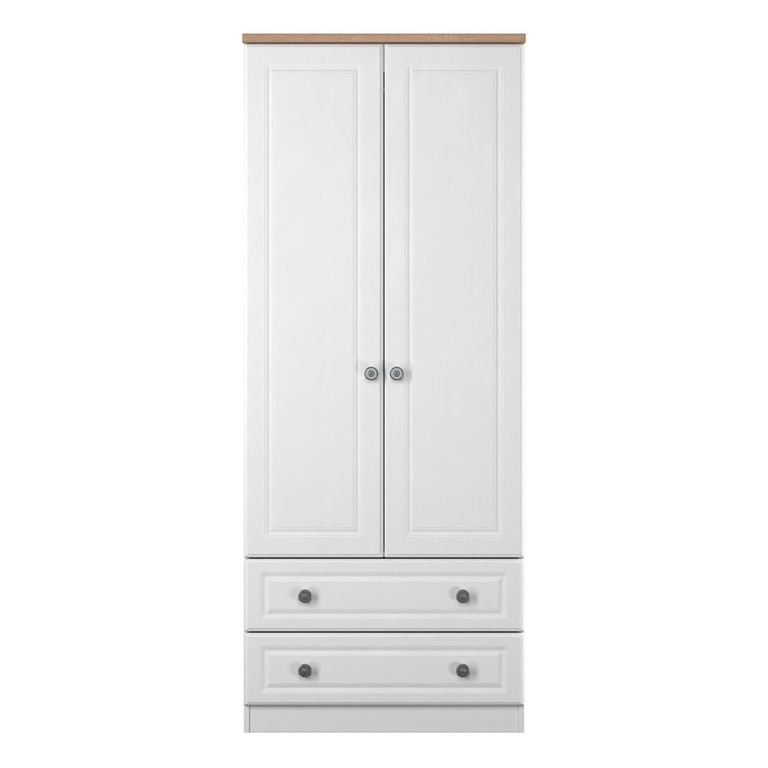 Norfolk Wardrobe - 2 Door - 2 Drawer - Double - White and Oak