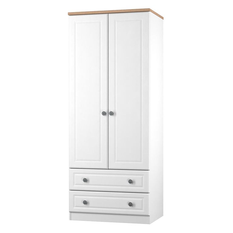 Norfolk Wardrobe - 2 Door - 2 Drawer - Double - White and Oak